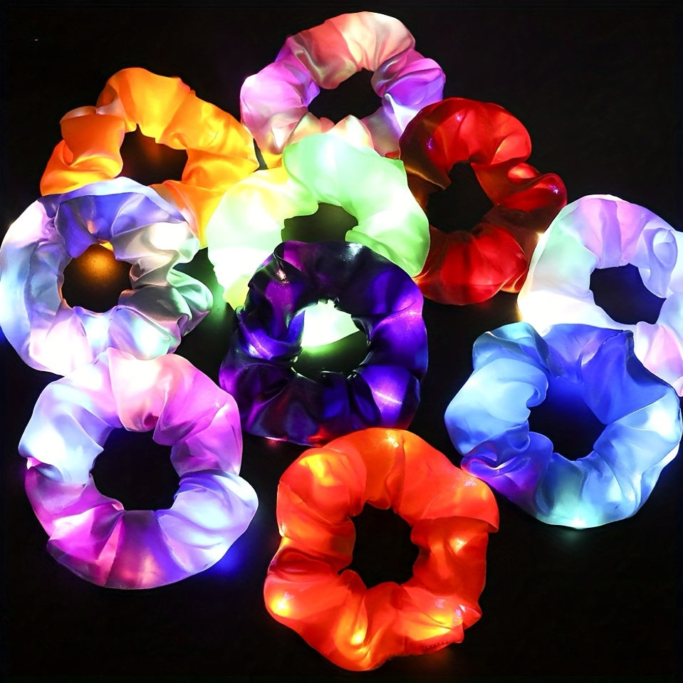11pcs Colorful LED Luminous Elastic Hair Bands, Christmas And New Year Luminous Elastic Hair Bands with 3 Lighting Modes, Suitable for New Year Parties, Concerts